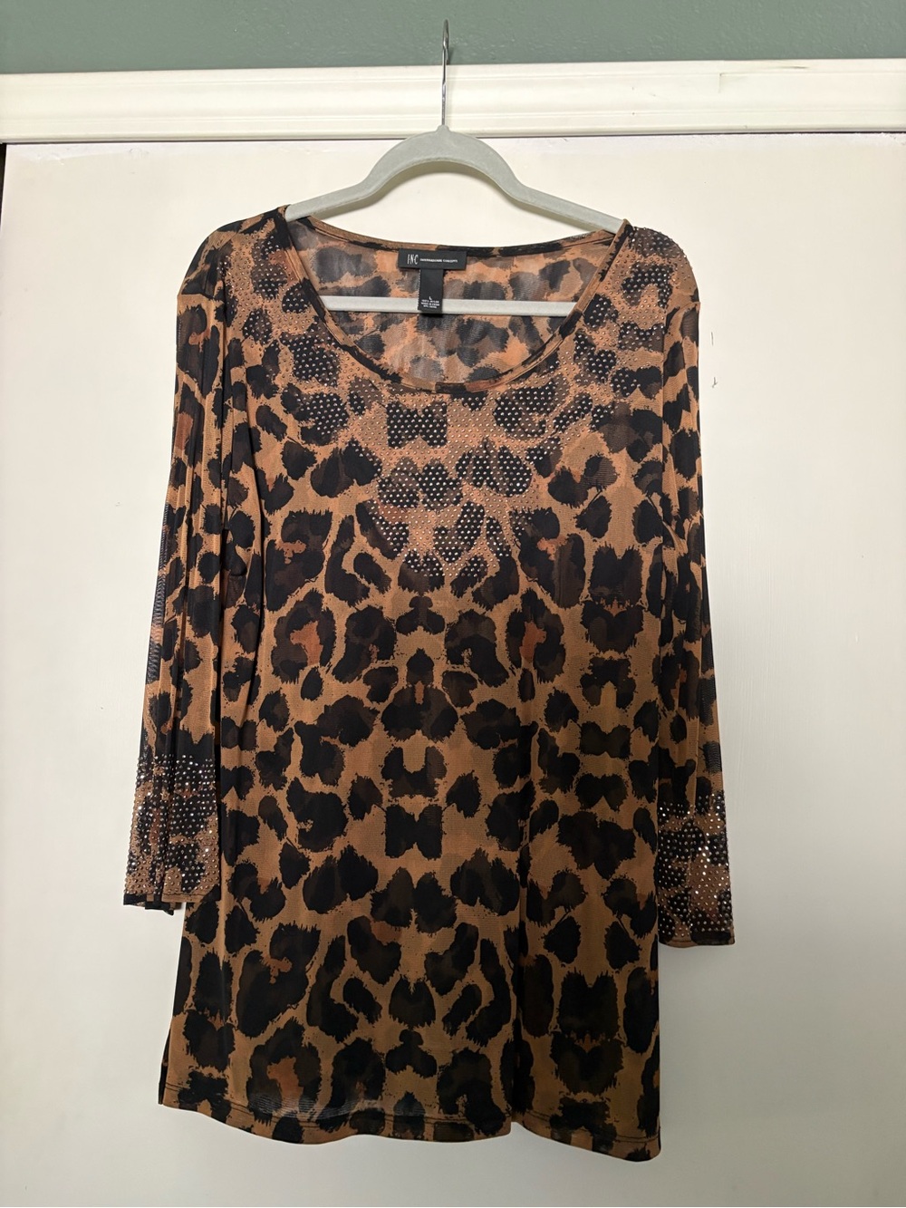I.N.C Black & Brown Leopard Print Tunic with Stud Accents